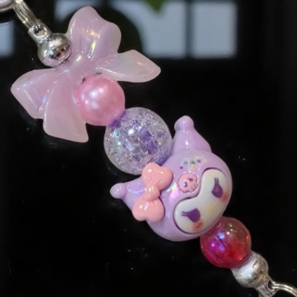 Kuromi Cute Pink & Purple Keychain, Bag, &  Backpack Charm hello Kitty family - Picture 3 of 5